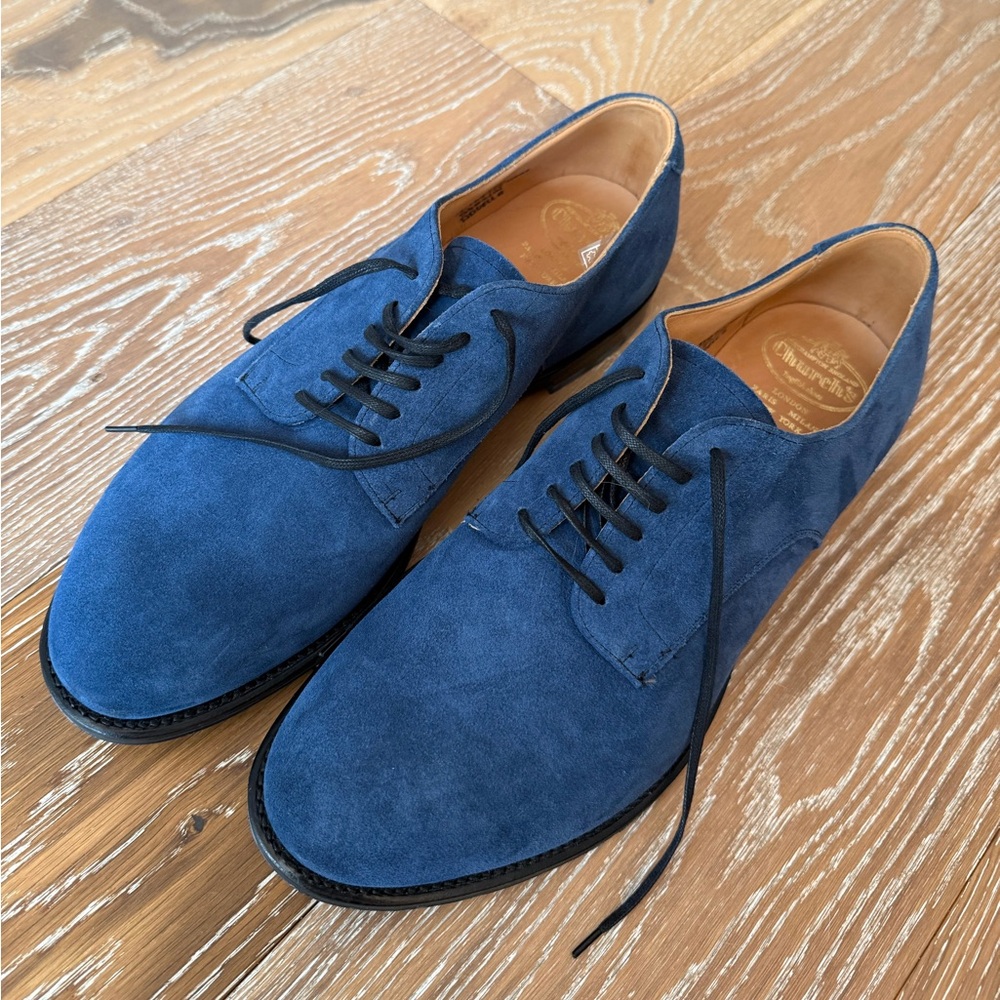 CHURCH'S blue Padstow Suede Derby Shoes - Picture 2 of 10